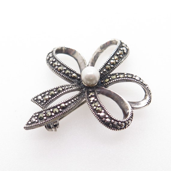 925 Sterling Silver Vintage Real Pearl and Marcas… - image 5