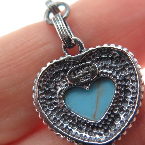 LENOX 925 Sterling Silver Vintage Real Turquoise Heart Link