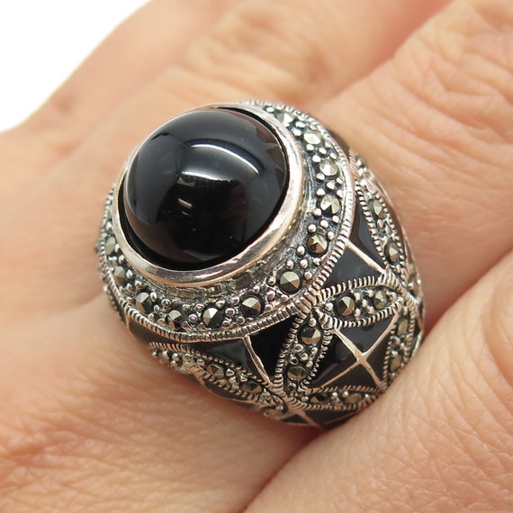 925 Sterling Silver Vintage Enamel Real Black Ony… - image 2