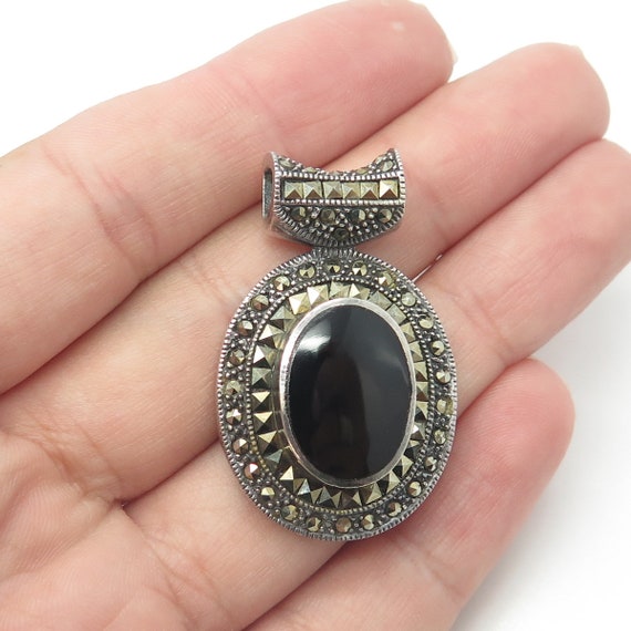 925 Sterling Silver Vintage Real Black Onyx and M… - image 1