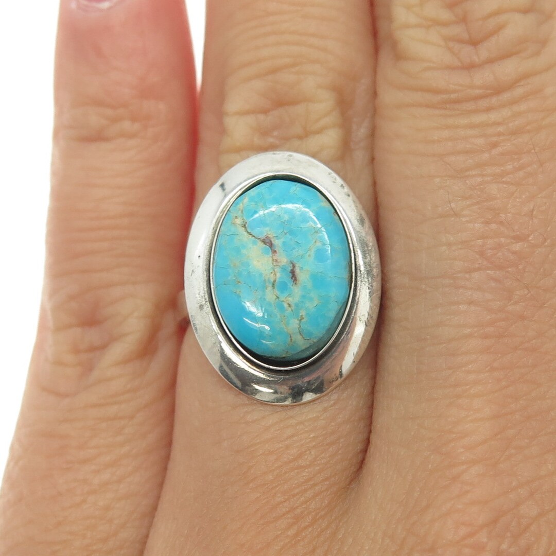 Old Pawn Sterling Silver Vintage Southwestern Turquoise Concho Ring