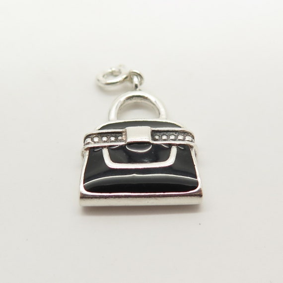 925 Sterling Silver Vintage Black Enamel Woman's … - image 4