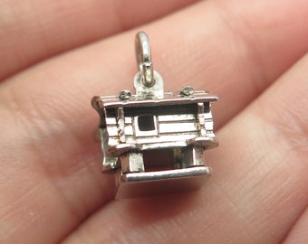 925 Sterling Silver Vintage Old House Minimalist Pendant