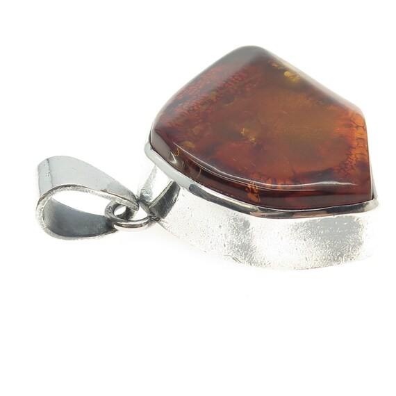 925 Sterling Silver Vintage Real Amber Modernist … - image 6