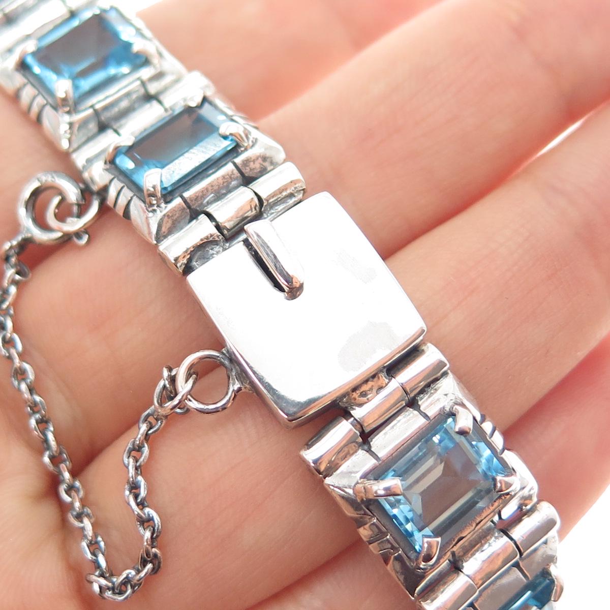 AF DESIGN Sterling Silver Vintage Blue Topaz Modernist Panel Link