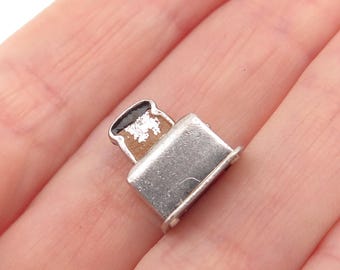 925 Sterling Silver Antique Art Deco Enamel Toaster Articulated 3D Mini Pendant