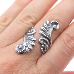 925 Sterling Silver Vintage Mexico Angel Wings Adjustable Oxidized Ring Size 9 image 1
