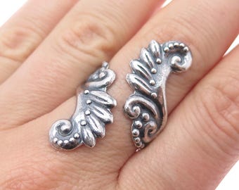 925 Sterling Silver Vintage Mexico Angel Wings Adjustable Oxidized Ring Size 9