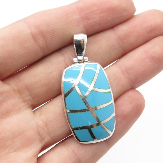 925 Sterling Silver Vintage Real Turquoise Pendant - image 1