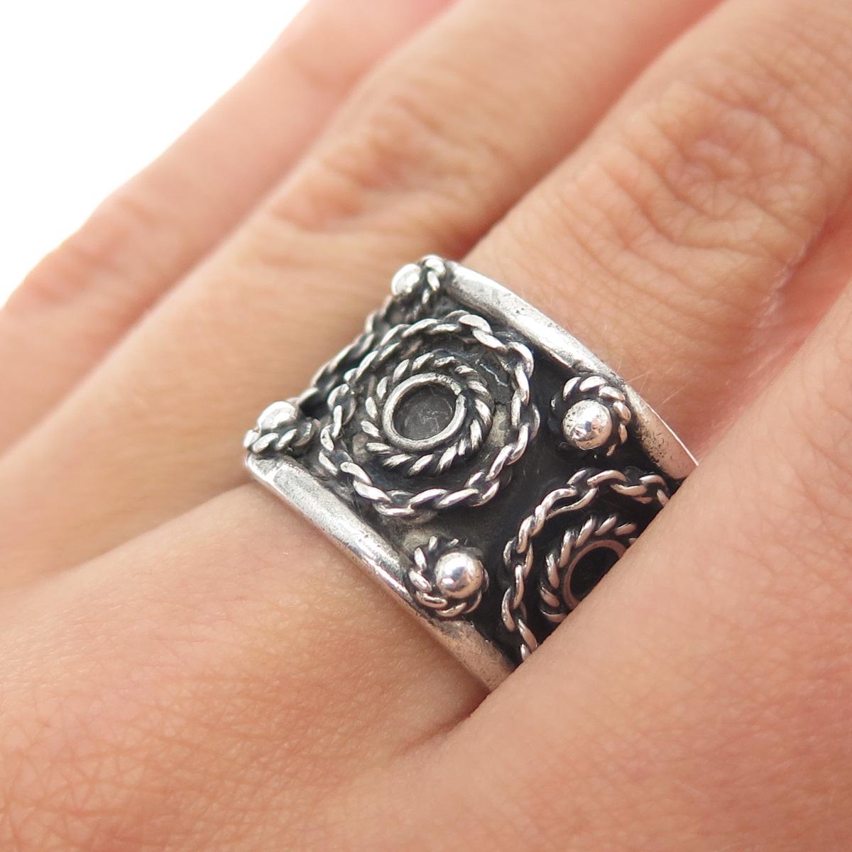 J. MORALES 925 Sterling Silver Vintage Mexico Oxidized Wide Band