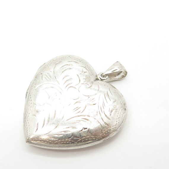 925 Sterling Silver Vintage Etched Heart Locket P… - image 6