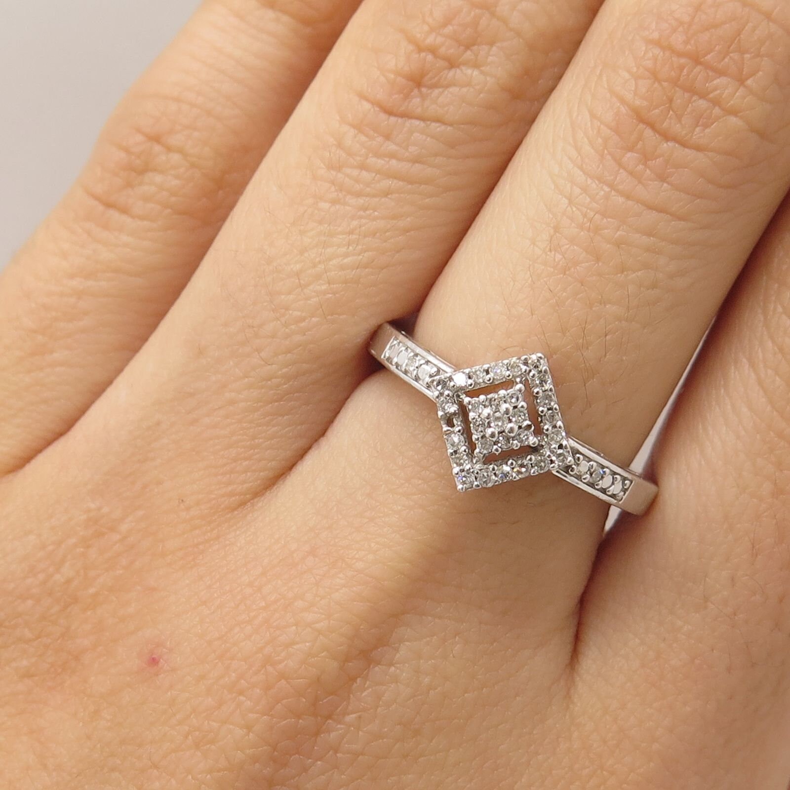 Signed 925 Sterling Silver Real Diamond Rhombus Ring Size 7 Etsy