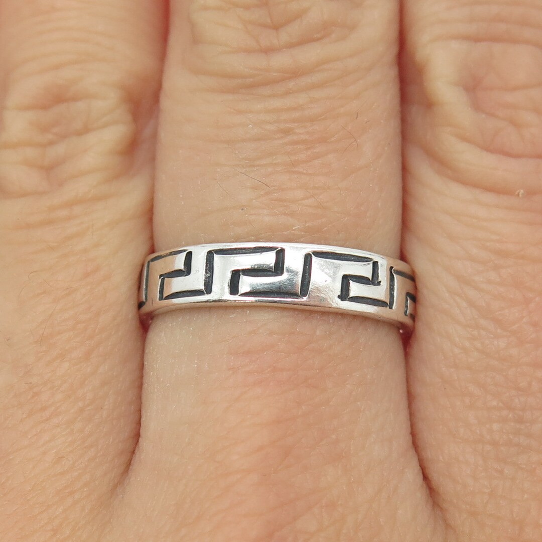 90s Mexico製 Silver 925 Maze Ring 925 Sterling Silver Vintage Mexico Tribal Maze Band Ring Size 8.5