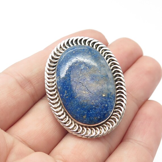 980 Silver Vintage Real Lapis Lazuli Gem Oval Pin 