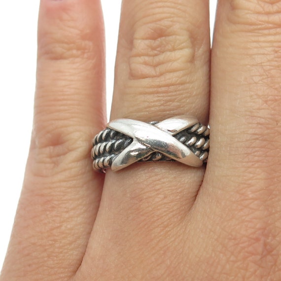 925 Sterling Silver Vintage "X" Roped Ring Size 7 - image 1