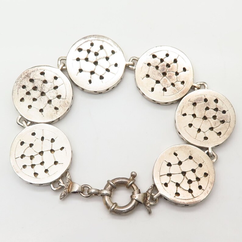 925 Sterling Silver Republica Italiana Coin Design Link Wide Bracelet 7
