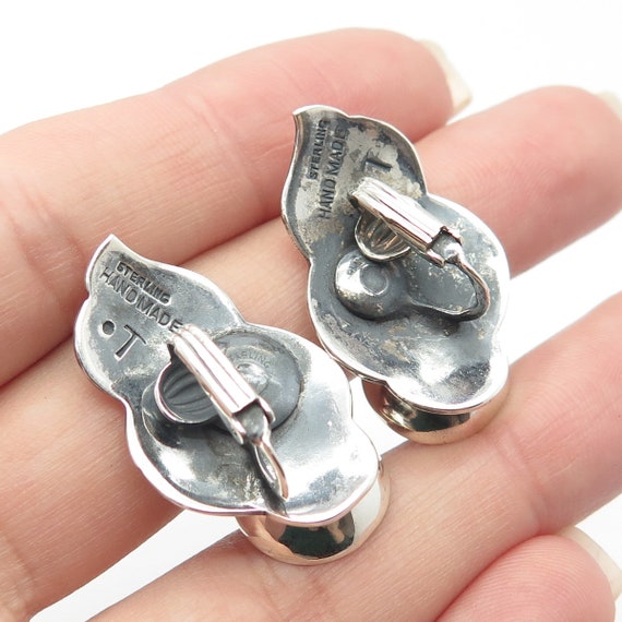 925 Sterling Silver Vintage Hand Made Leaf Earrin… - image 2