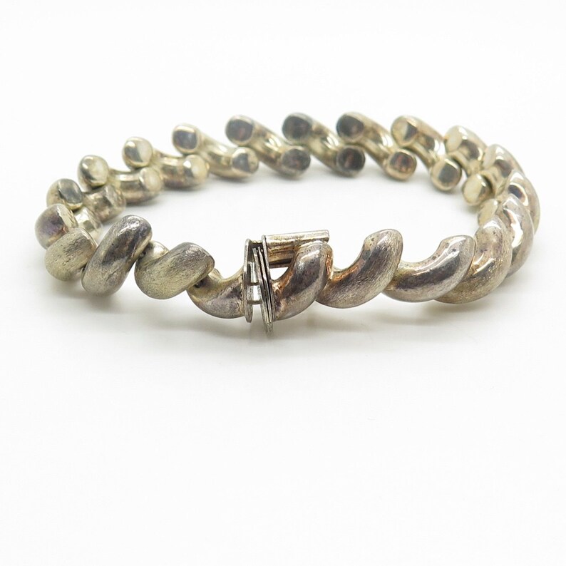 Milor Italy 925 Sterling Silver Wide Macaroni Link Bracelet 7.5