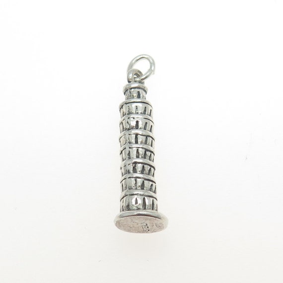 925 Sterling Silver Vintage Pisa Tower 3D Pendant - image 5