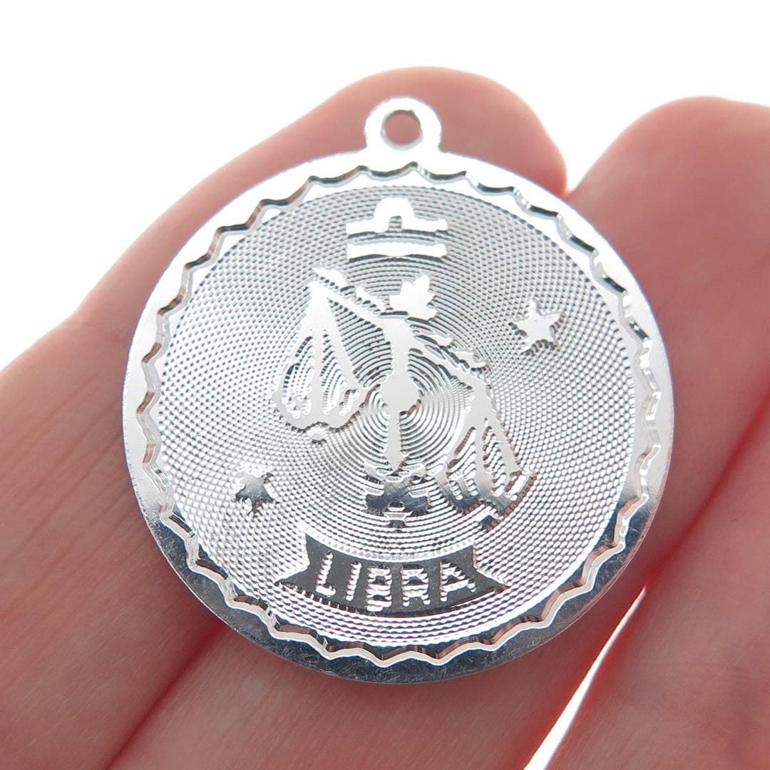 925 Sterling Silver Vintage Libra Zodiac Sign Round Pendant - Etsy
