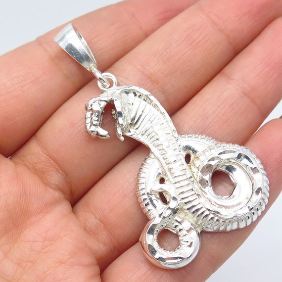 925 Sterling Silver Vintage Snake Pendant - image 1