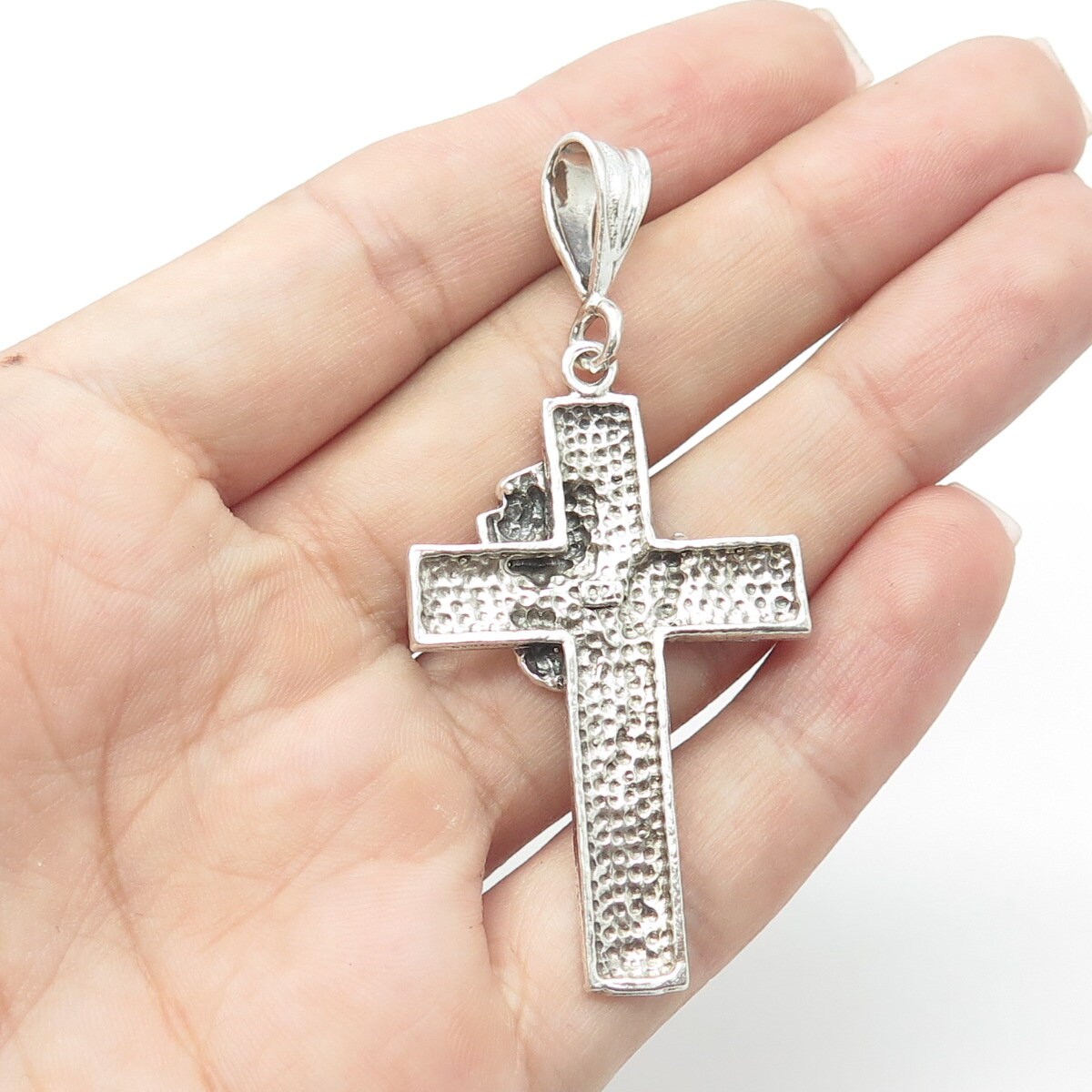 925 Sterling Silver Vintage Cross & Rose Flower Religious Pendant - Etsy