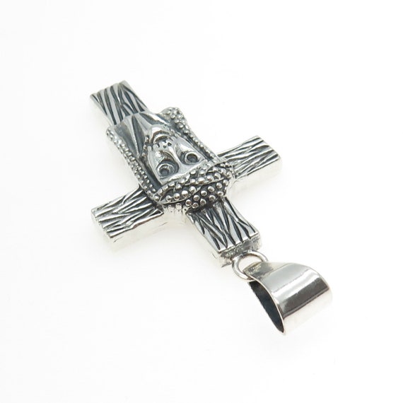 950 Silver Vintage Jesus Cross Oxidized Pendant - image 7