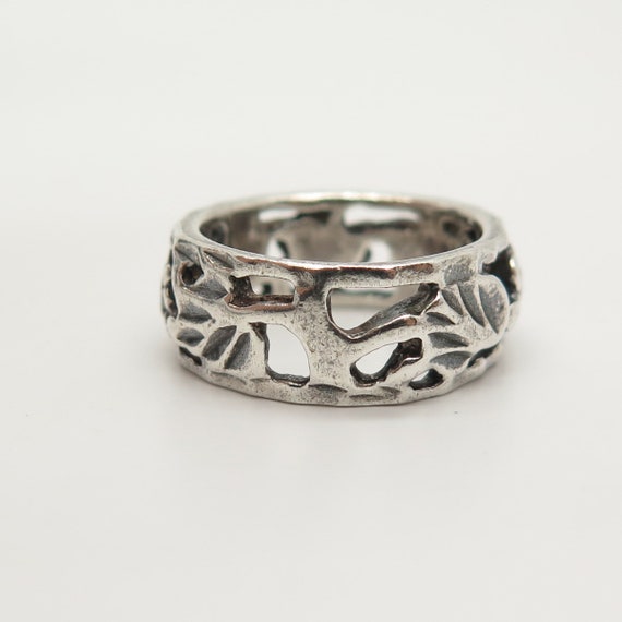 925 Sterling Silver Vintage Floral Band Ring Size… - image 4