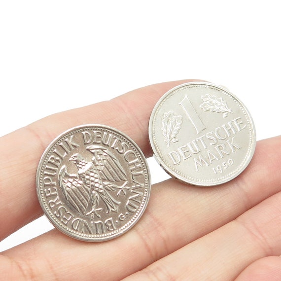 830 Silver Vintage 1950 1 Deutsche Mark Coin Cuffl