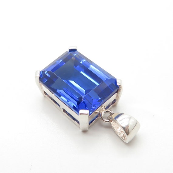 925 Sterling Silver Vintage Blue Glass Pendant - image 6