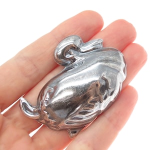 925 Sterling Silver Vintage Mexico Duck Repousse Oxidized Pin Brooch / Pendant
