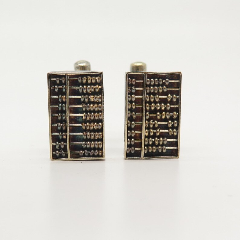 925 Sterling Silver Vintage Hong Kong Abacus Design Cufflinks
