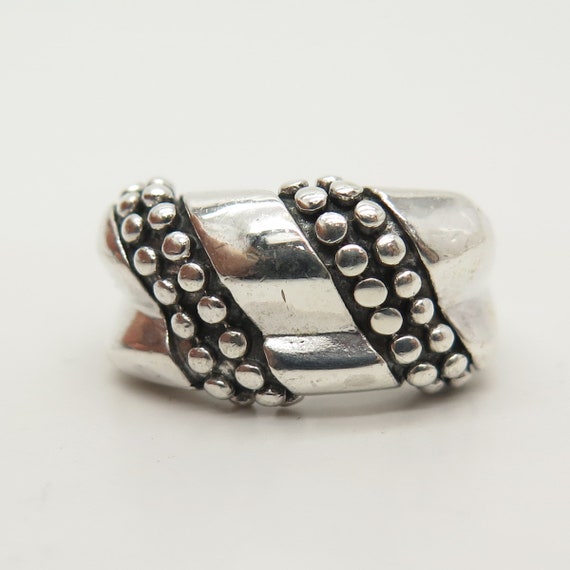 925 Sterling Silver Vintage Bead Design Ring Size… - image 3