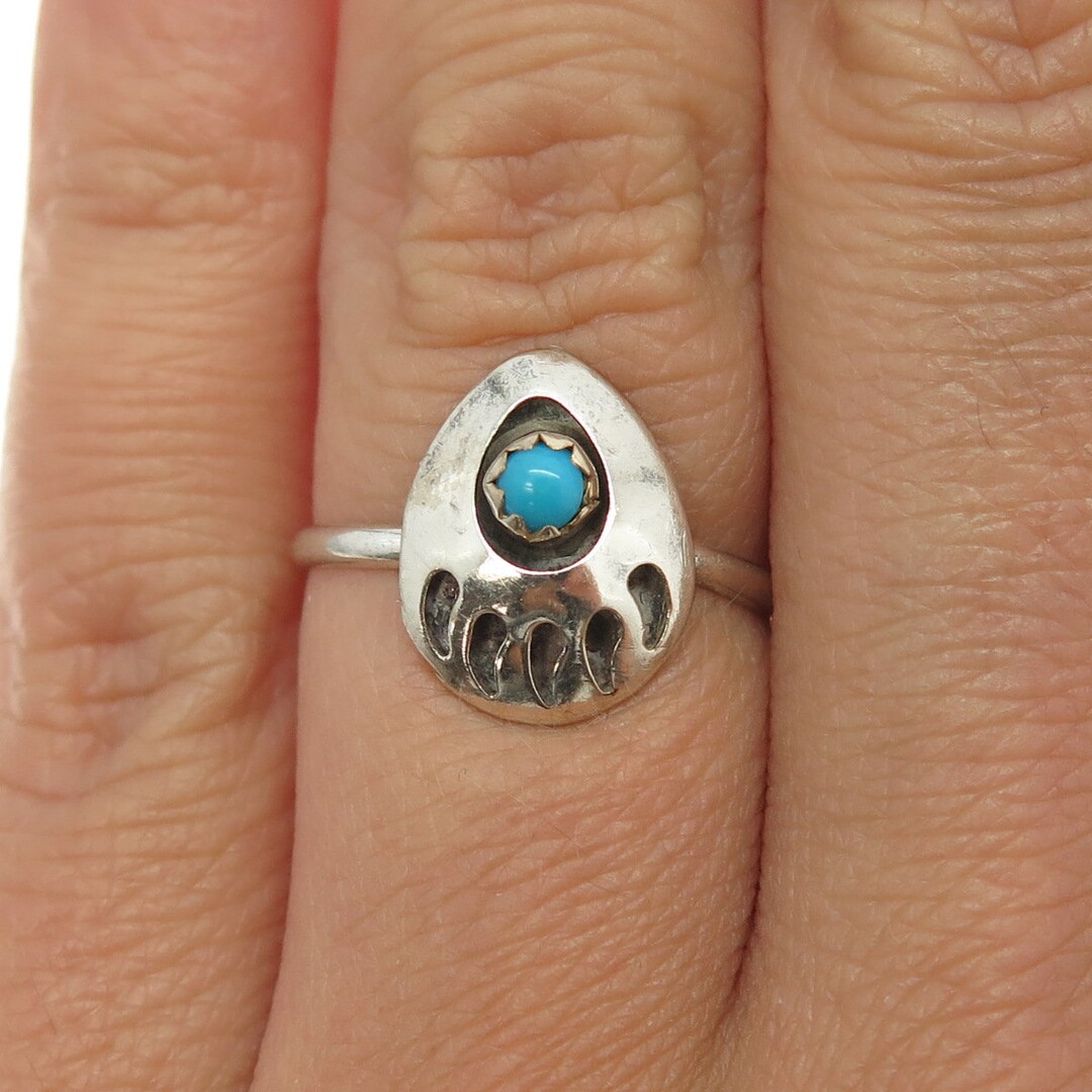 Old Pawn 925 Sterling Silver Vintage Southwestern Turquoise Bear Paw