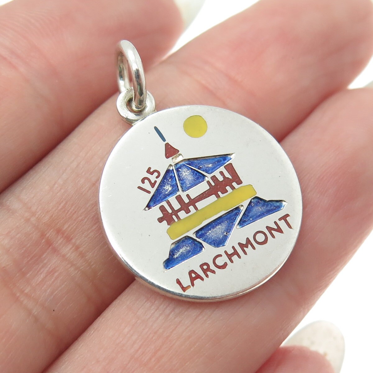 CHARLES THOMAE 925 Sterling Silver Vintage Enamel Larchmont Round