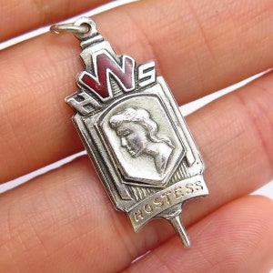 925 Sterling Silver Vintage Enamel &quot;HWS Hostess&quot; Pendant