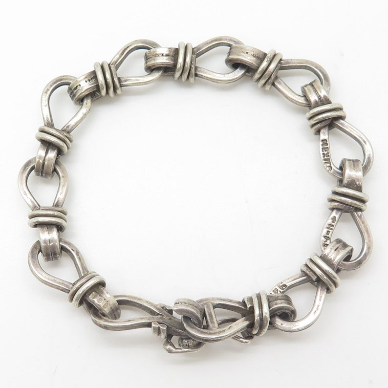 Vtg Signed Mexico 925 Sterling Silver Wide Sailor Knot Link Artisan Bracelet 6