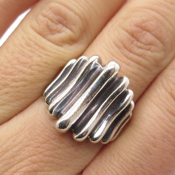 925 Sterling Silver Vintage Fence Ribbed Ring Size 7