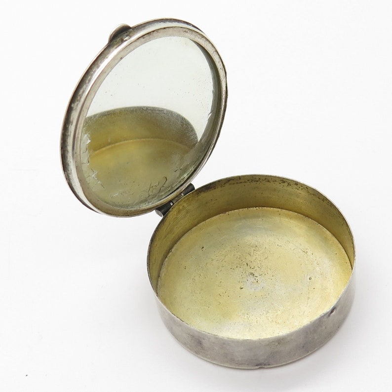 Vtg 925 Sterling Silver Mirror Pill Box