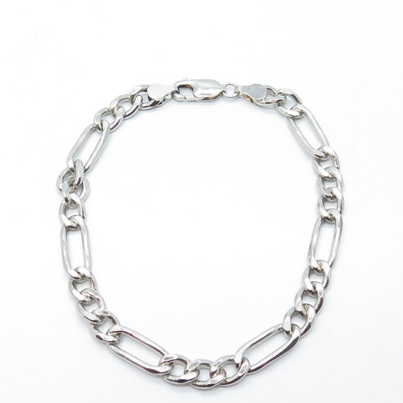 925 Sterling Silver Vintage Figaro Link Bracelet … - image 3