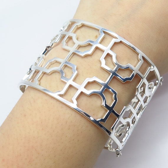 925 Sterling Silver Vintage Monet Ornate Wide Hinged Bangle