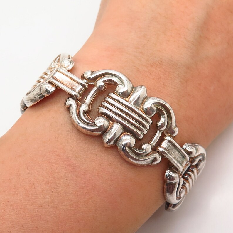 925 Sterling Silver Fancy Wide Link Bracelet 7