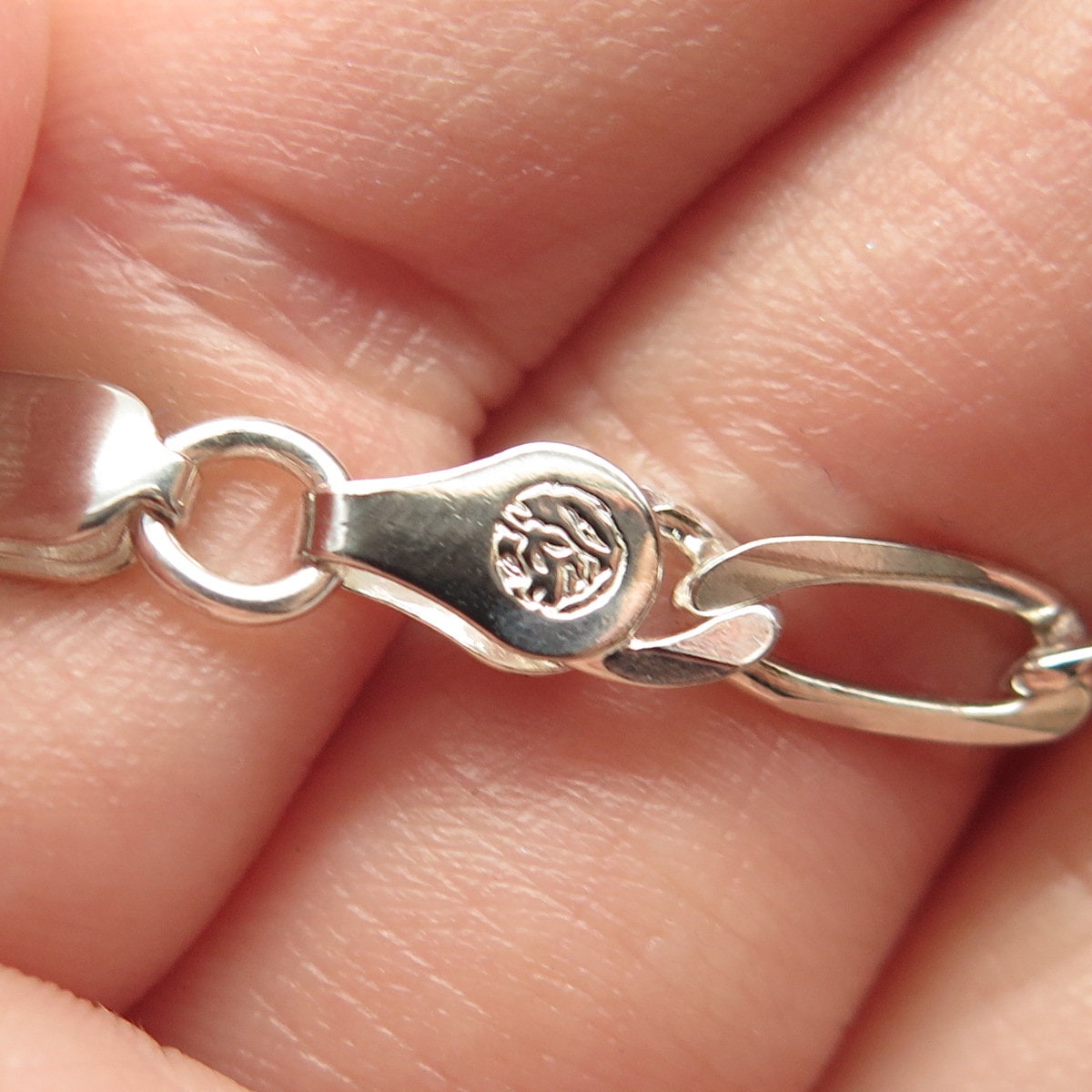 925 Sterling Silver Italy Figaro Chain Necklace 22