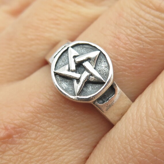 925 Sterling Silver Vintage Pentagram Ring Size 9… - image 2