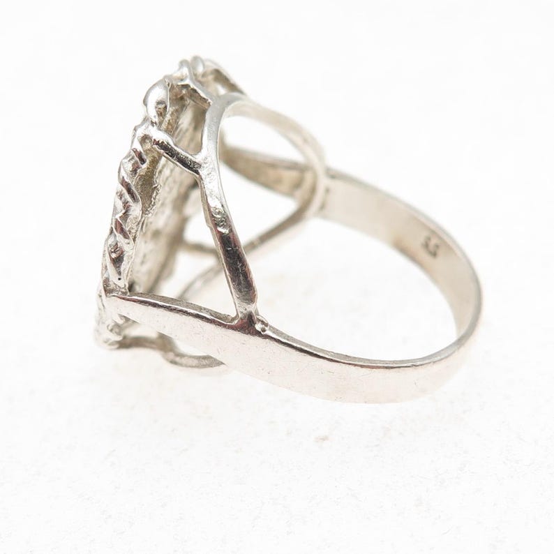 925 Sterling Silver Vintage Guardian Angel Coin Oxidized Ring Size 5.5 image 4