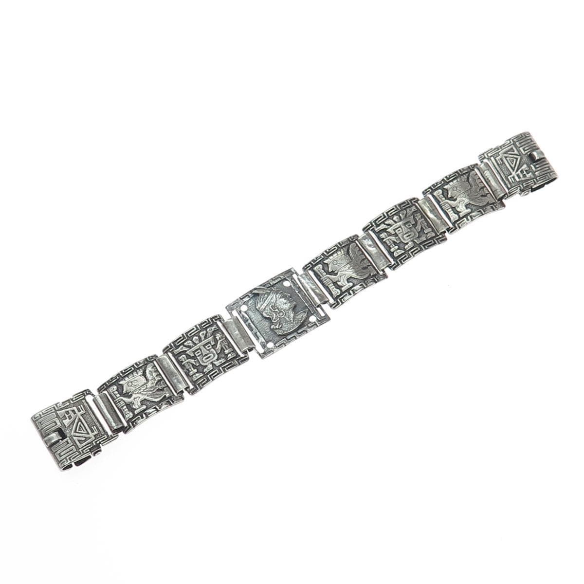 925 Sterling Silver Vintage DL Mexico Aztec Tribal Oxidized Watch