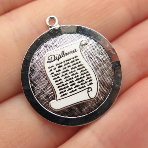 925 Sterling Silver Vintage Enamel &quot;Diploma&quot; Scroll Pendant