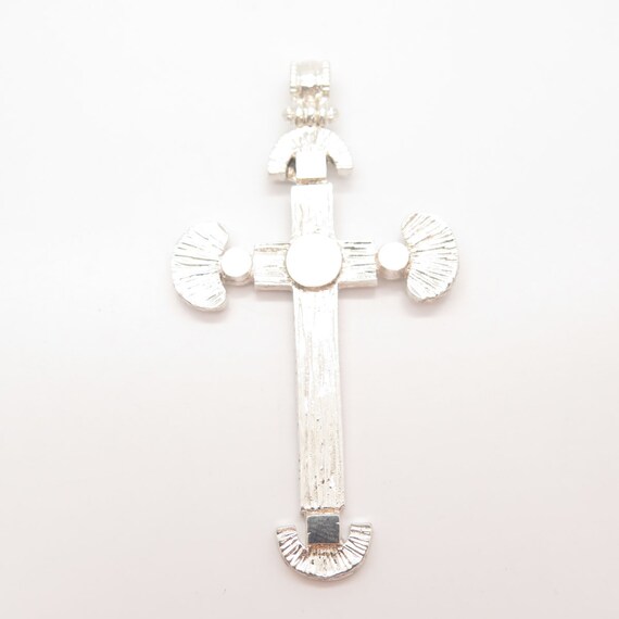 925 Sterling Silver Vintage Striped Cross Pendant - image 4