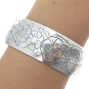 S KIRK and SON 925 Sterling Silver Antique Flower Adjustable Cuff Bracelet 7.25&quot;