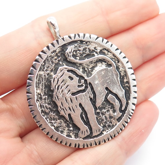 925 Sterling Silver Vintage Lion / Leo Zodiac Sig… - image 1